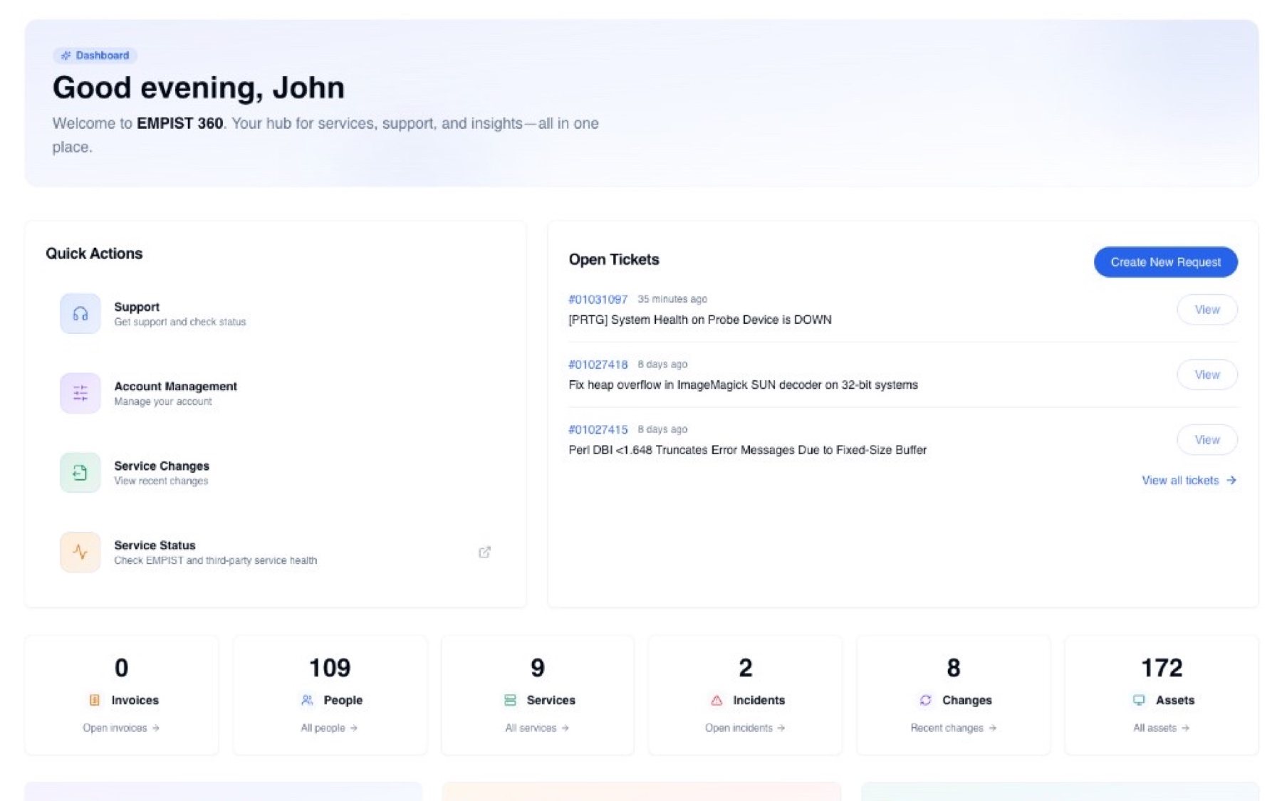 Fairway IT Solutions 360 dashboard with services, support, insights, and security in one view